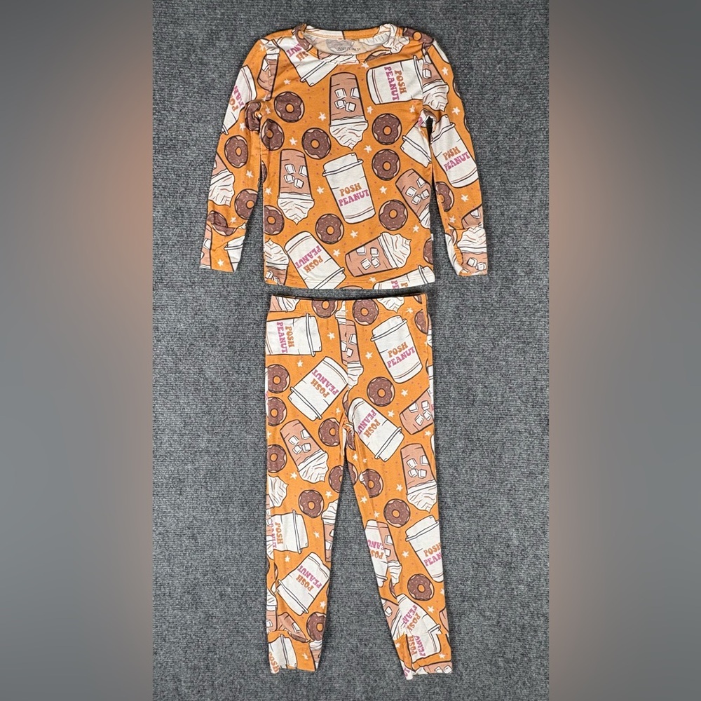 Posh Peanut Bamboo Pajama Set Coffee Donut Print Girls 3T 4T Top 5T 6T Bottoms